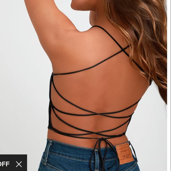 NWT Lulu's Intrigue Black Lace-Up Crop Top Size M/L - Picture 3 of 6